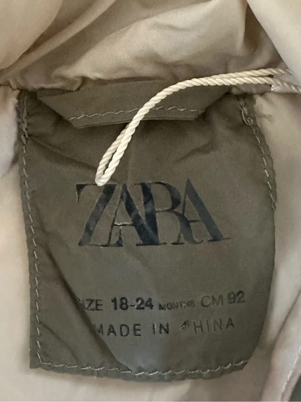 Zara Kids Olive Quilted Coat with Cream Lining size 18-24 months